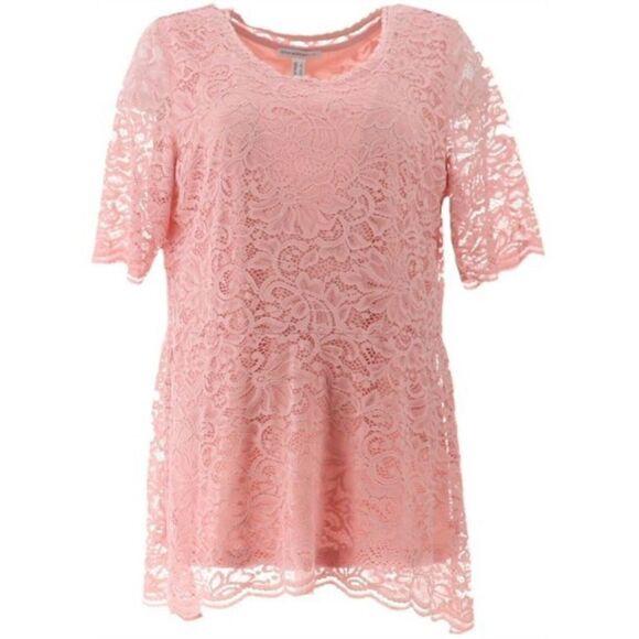 Isaac Mizrahi Elbow-Sleeve Stretch Lace Peplum Knit Top - Picture 2 of 4